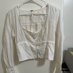 Free People Cream Button-Down Blouse